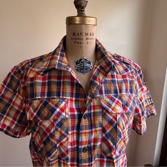 G-Star Raw Men's Multicolor Anderson Keith Plaid Short Sleeve Shirt Size Large - Picture 3 of 14